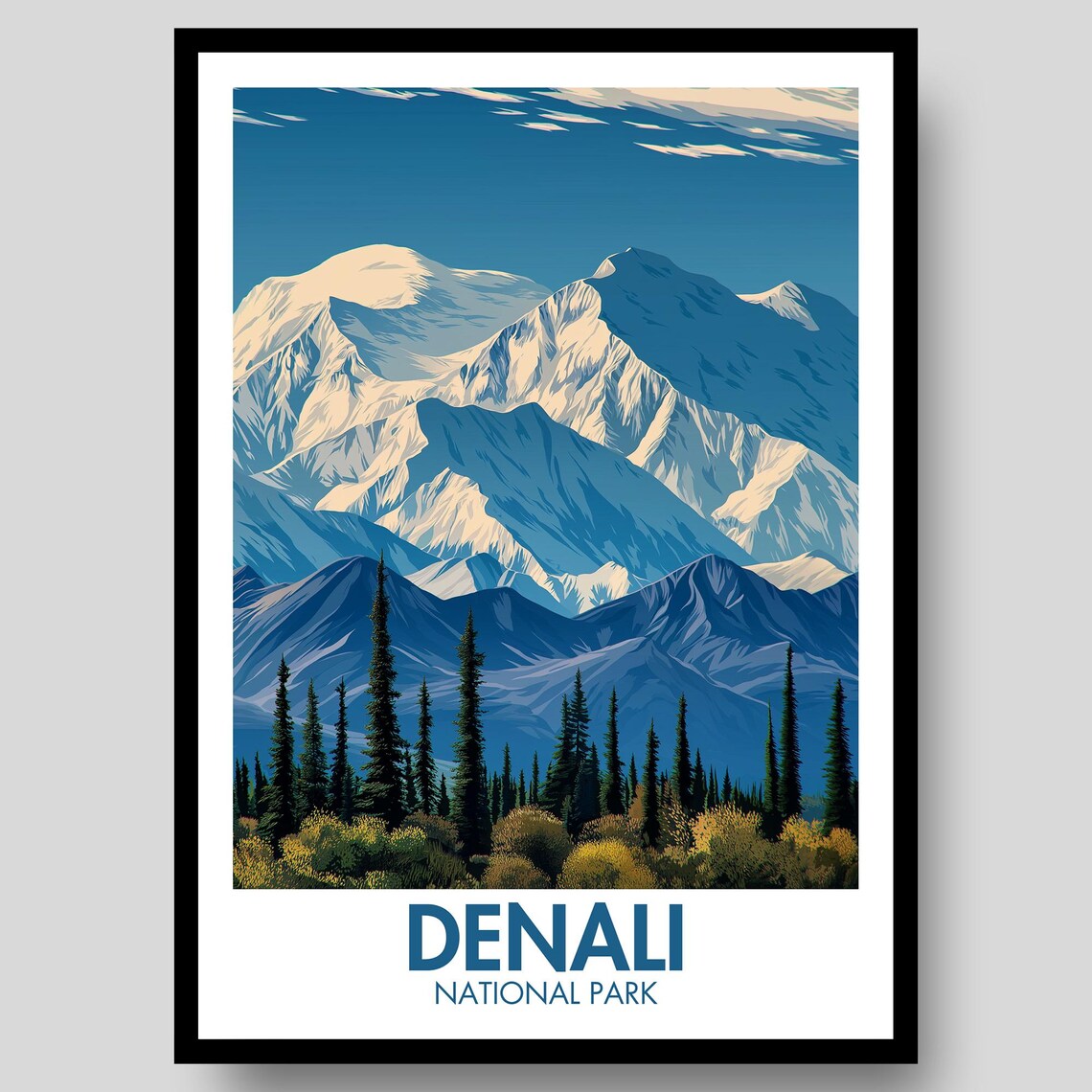 Denali National Park Alaska Mountain Travel Poster