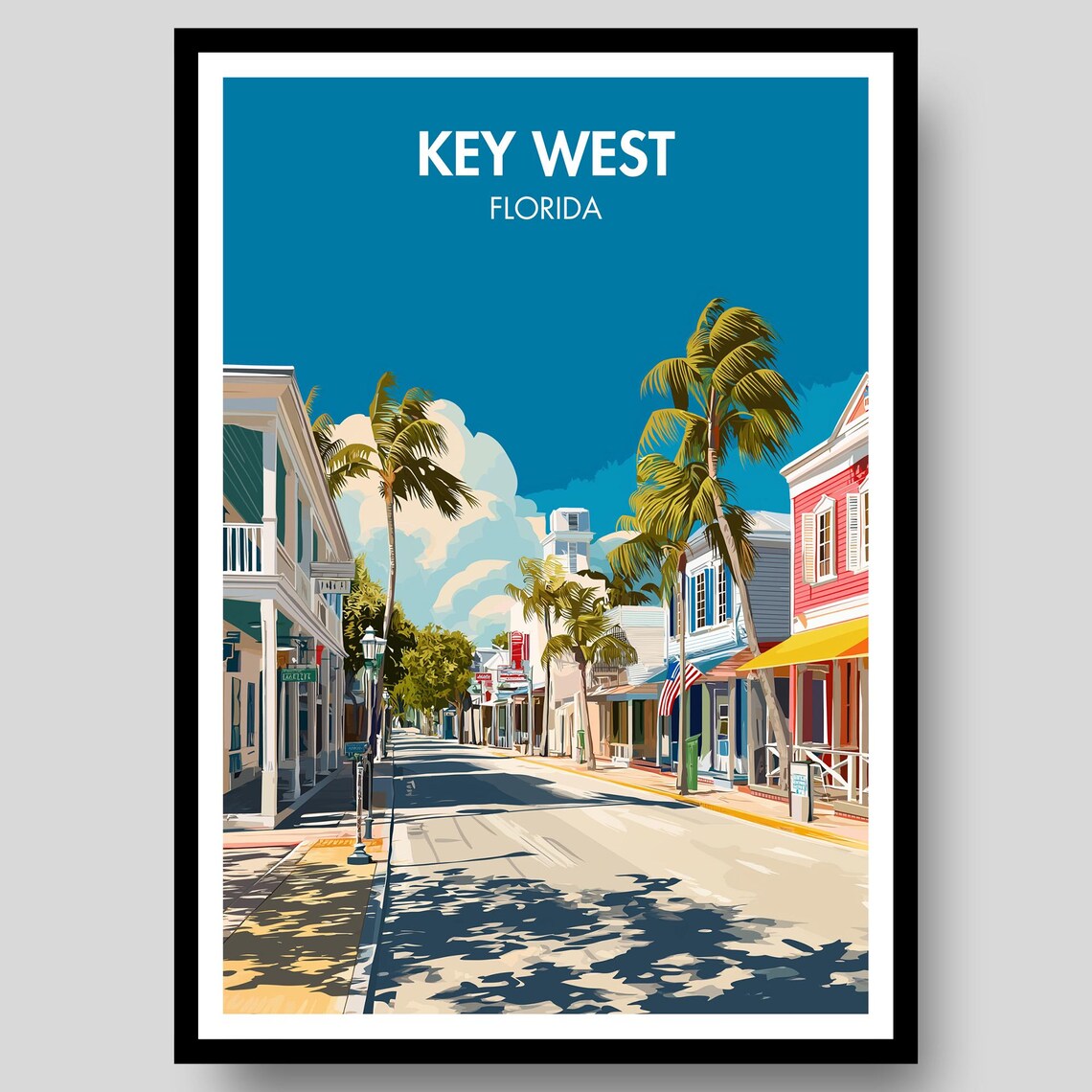 Key West Florida Old Town Palm Lined Street Colorful Facades Poster