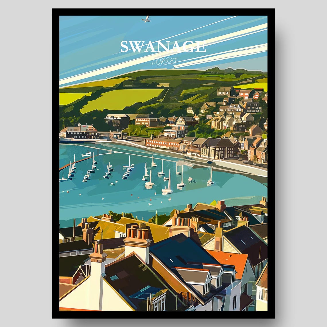 Swanage Dorset Jurassic Coast Sailboat Harbor Seaside Poster