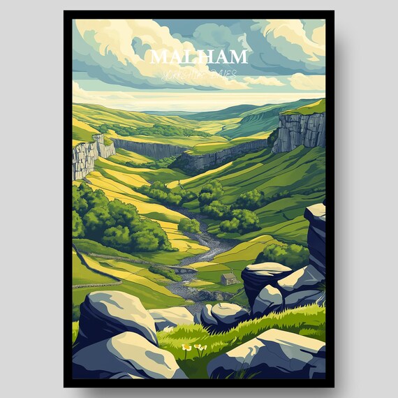 Malham Yorkshire Dales Limestone Cliffs Green Valley Art Poster