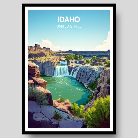Idaho Shoshone Falls Canyon Waterfall Vintage Travel Scenic Art Poster