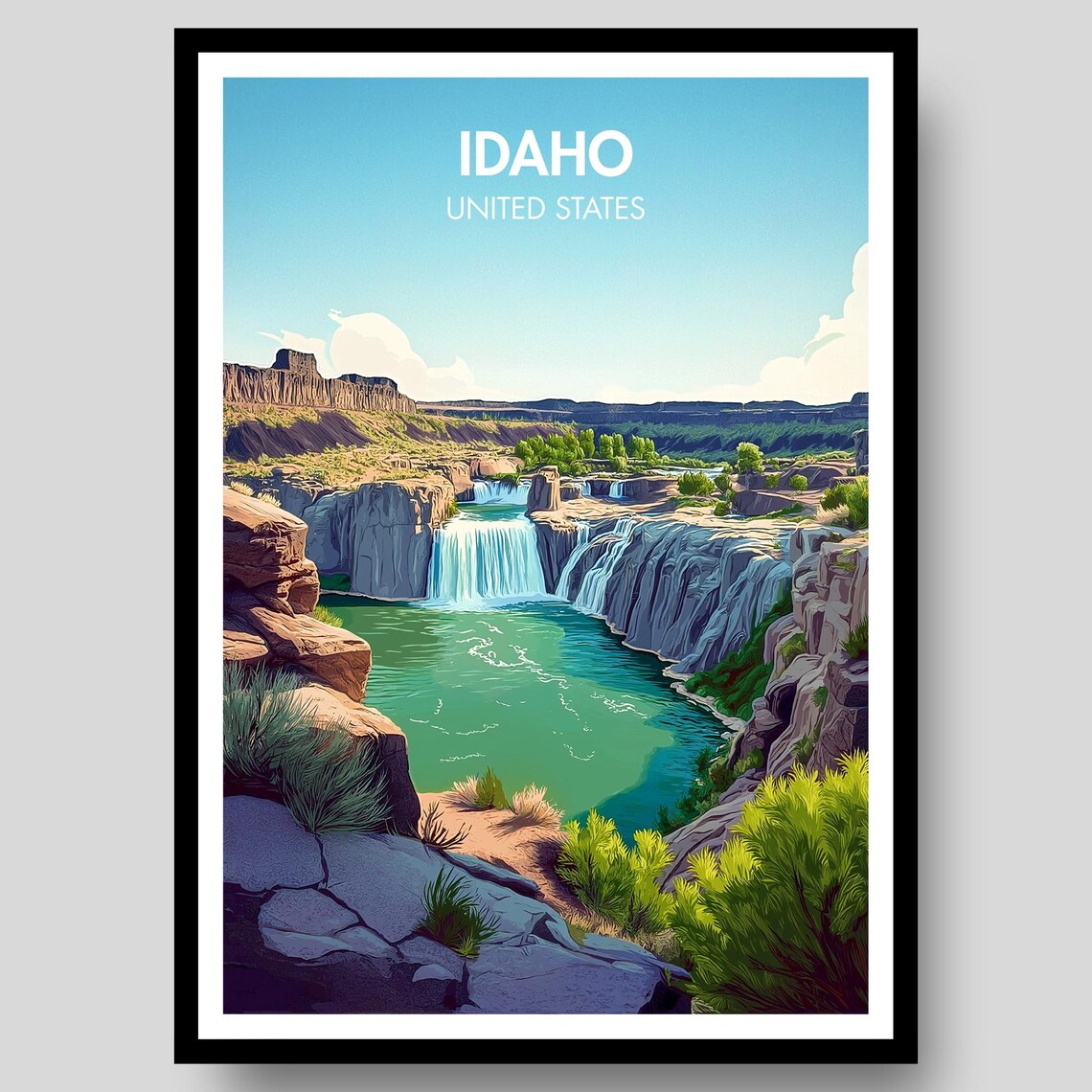 Idaho Shoshone Falls Canyon Waterfall Vintage Travel Scenic Art Poster