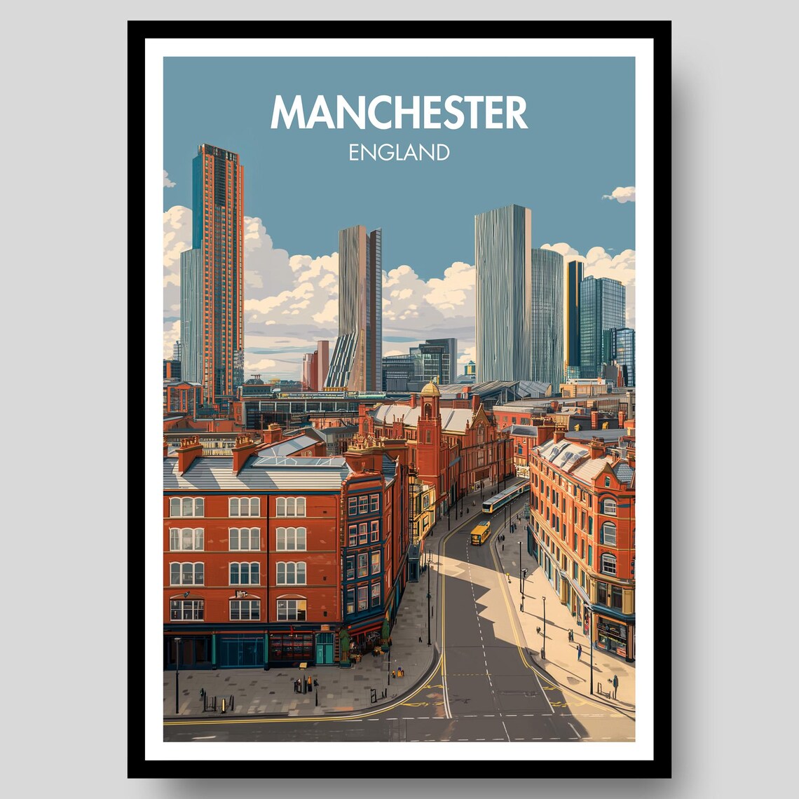 Manchester Travel Poster, City Print Art