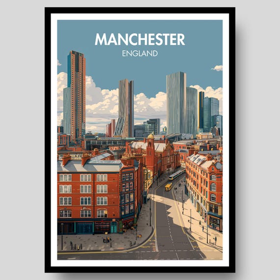 Manchester Travel Poster, City Print Art
