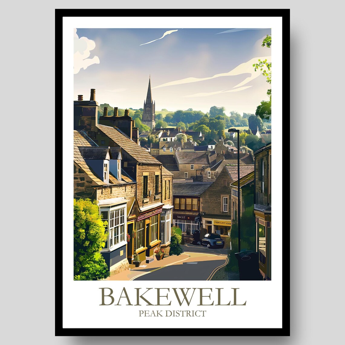 Bakewell Peak District Market Town Church Spire Street Travel Poster