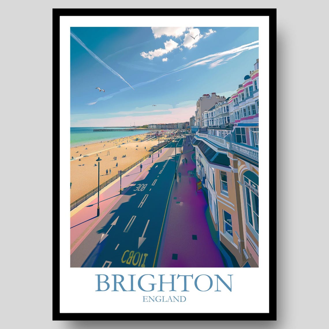 Brighton England Seafront Promenade Beach Summer Travel Poster