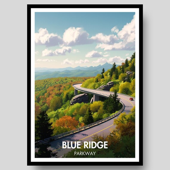 Blue Ridge Parkway Scenic Mountain Road Fall Colors Travel Poster