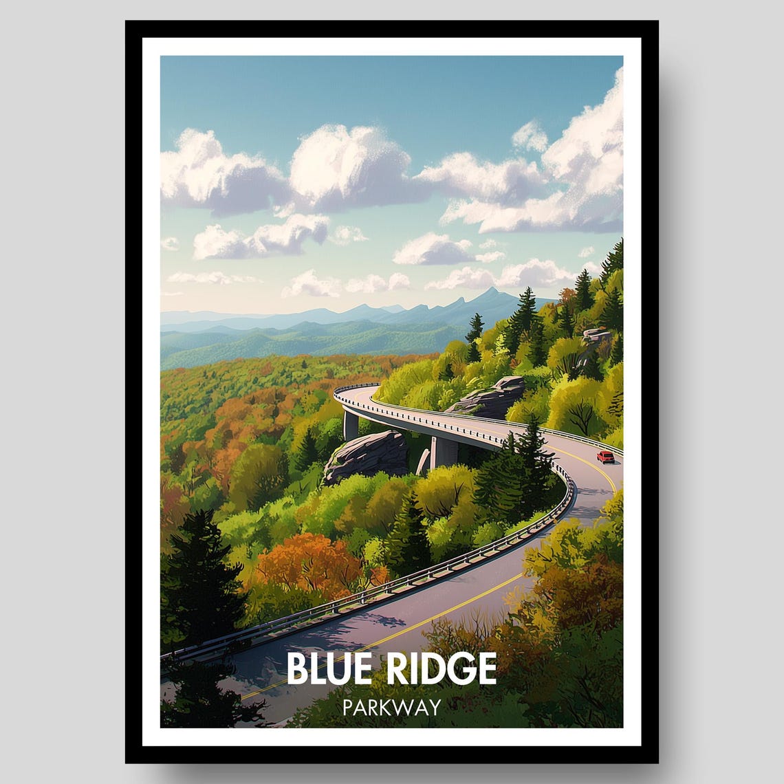 Blue Ridge Parkway Scenic Mountain Road Fall Colors Travel Poster