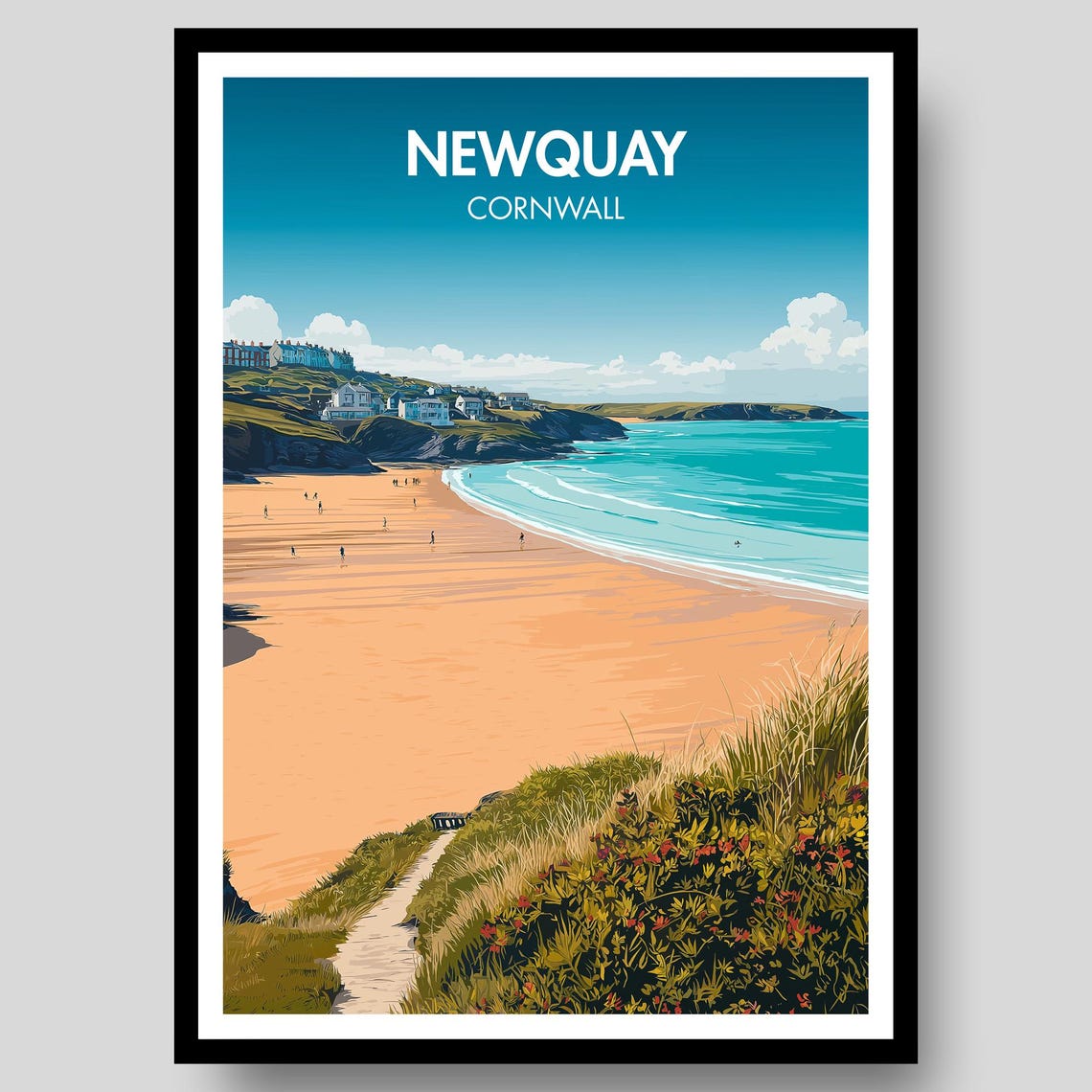Newquay Poster Cornwall Print Cornish Gift Wall Art Surf Fistral Beach