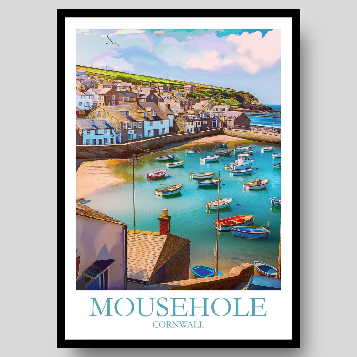Mousehole Cornwall Harbor Village Boats Colorful Seaside Poster