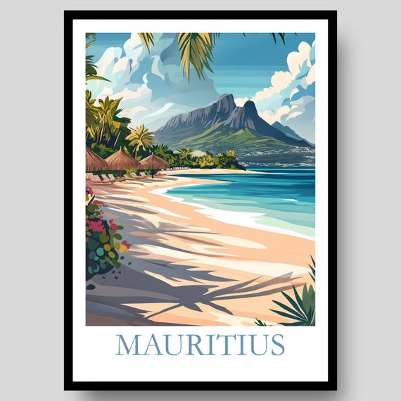 Mauritius Poster Africa Beach Ocean Travel Print Wall Art