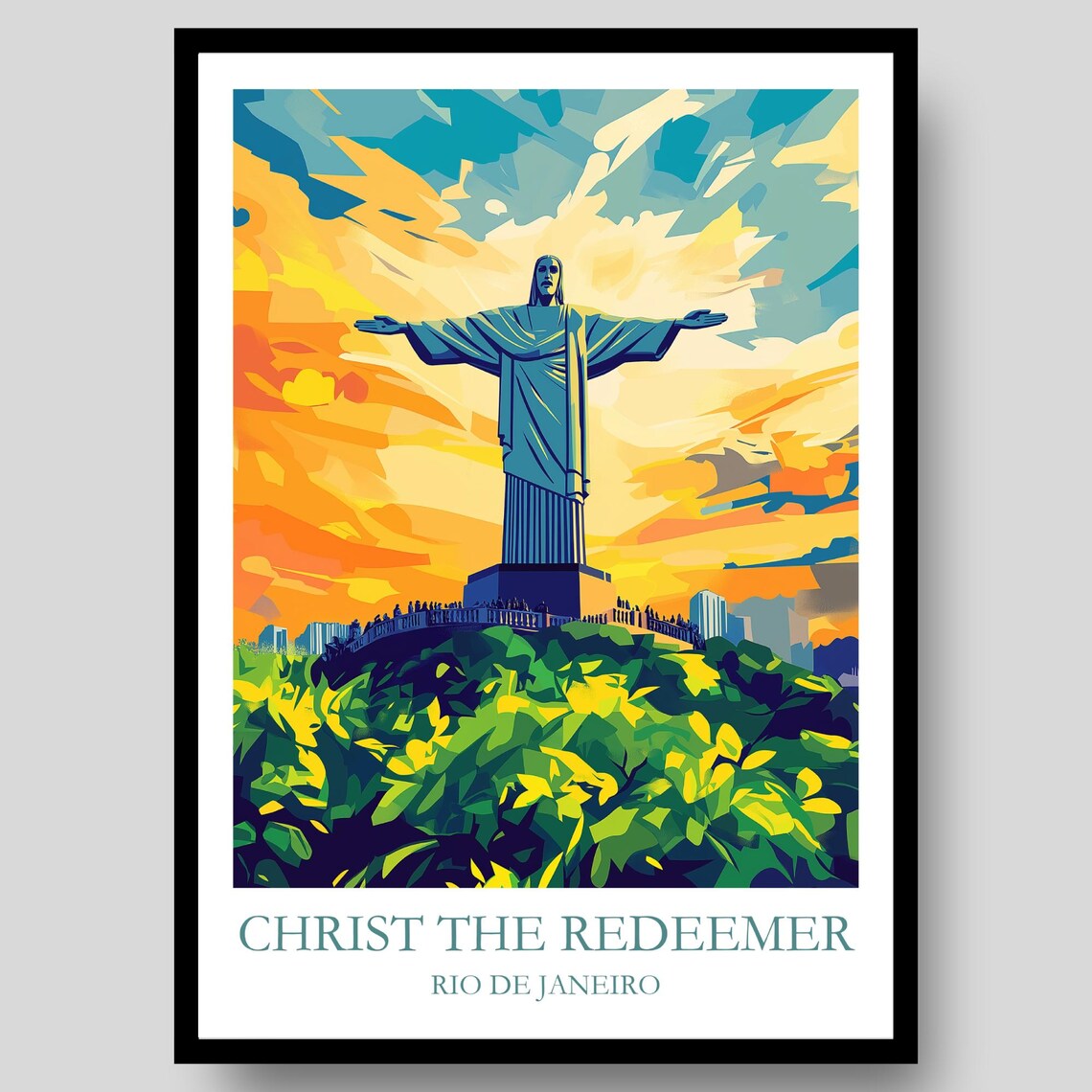Christ The Redeemer Rio De Janeiro Sunset Travel Poster Brazil Landmark Art