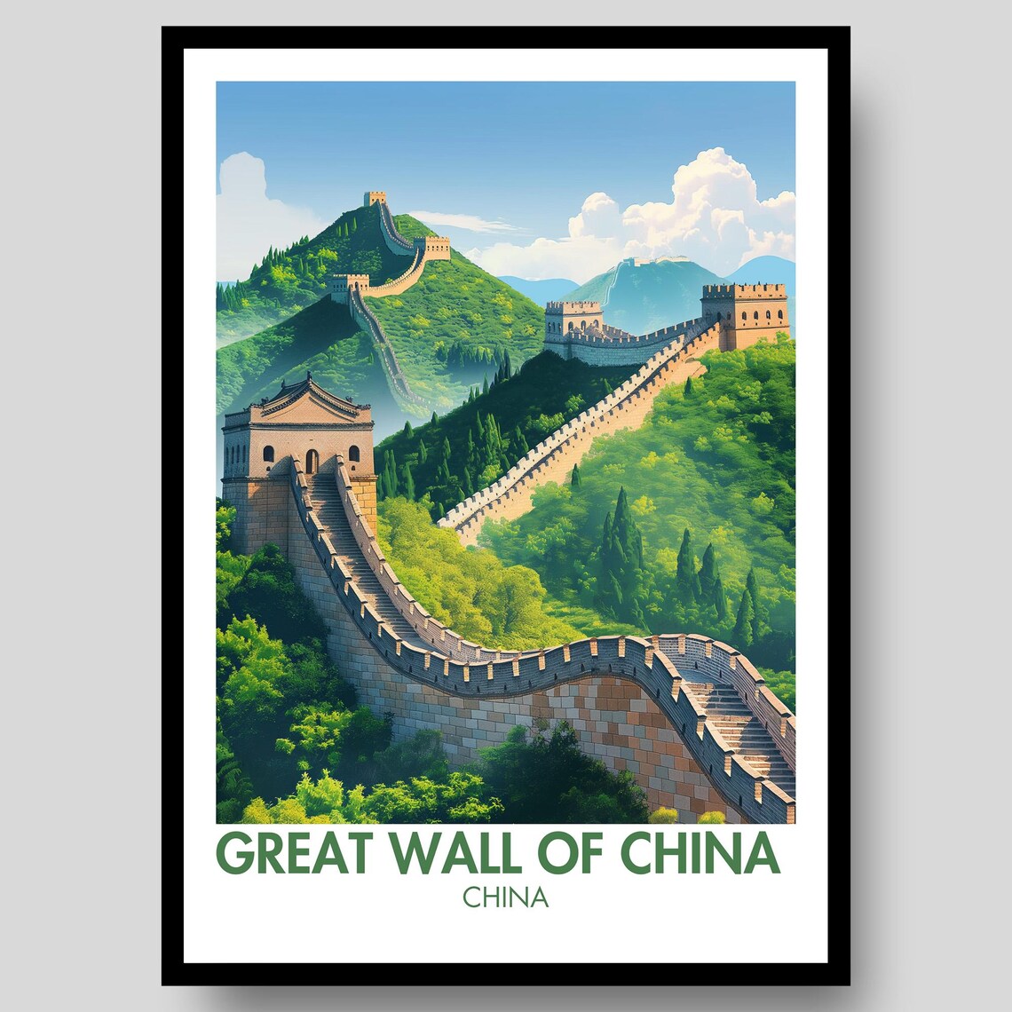 Great Wall Of China Ancient Mountain Fortress Vintage Poster