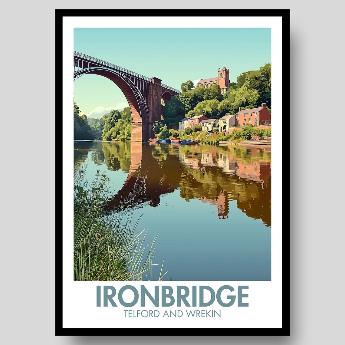 Ironbridge Telford And Wrekin Gorge Bridge Vintage Travel Poster Art