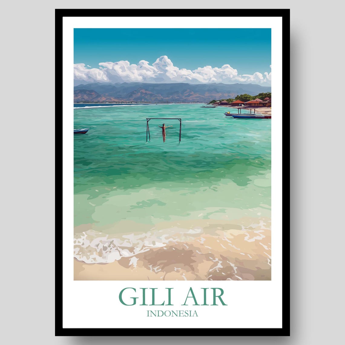 Gili Air Indonesia Ocean Swing Turquoise Water Travel Poster