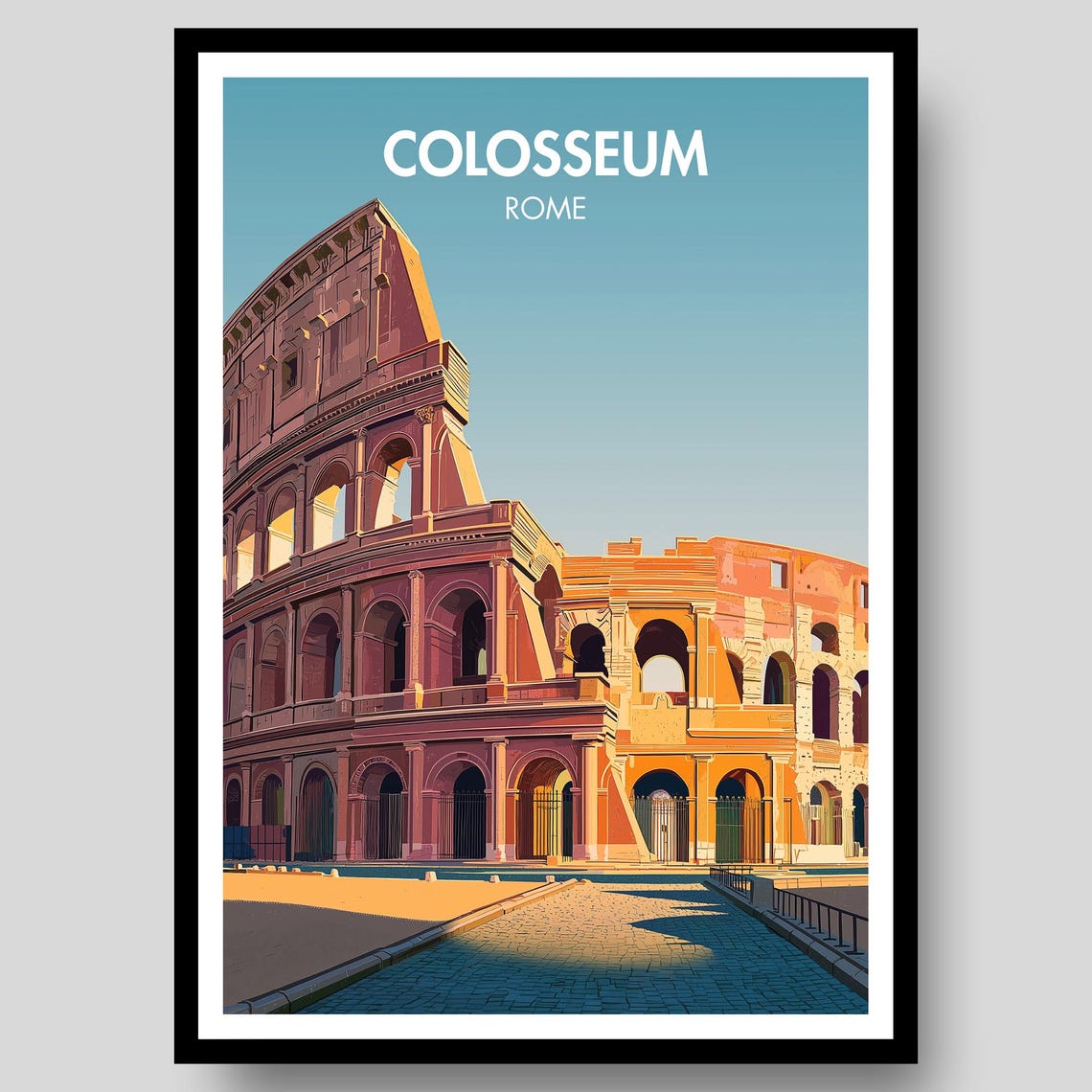 Colosseum Rome Italy Ancient Amphitheatre Daytime Sky Travel Poster