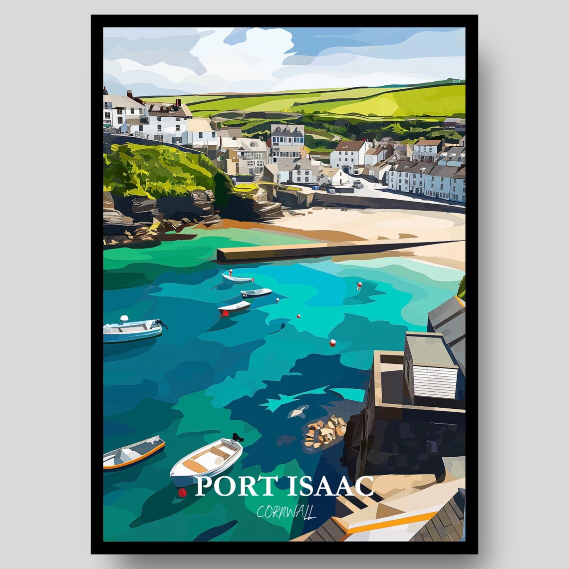 Port Isaac Cornwall Fishing Village Harbor Boats Turquoise Water Poster
