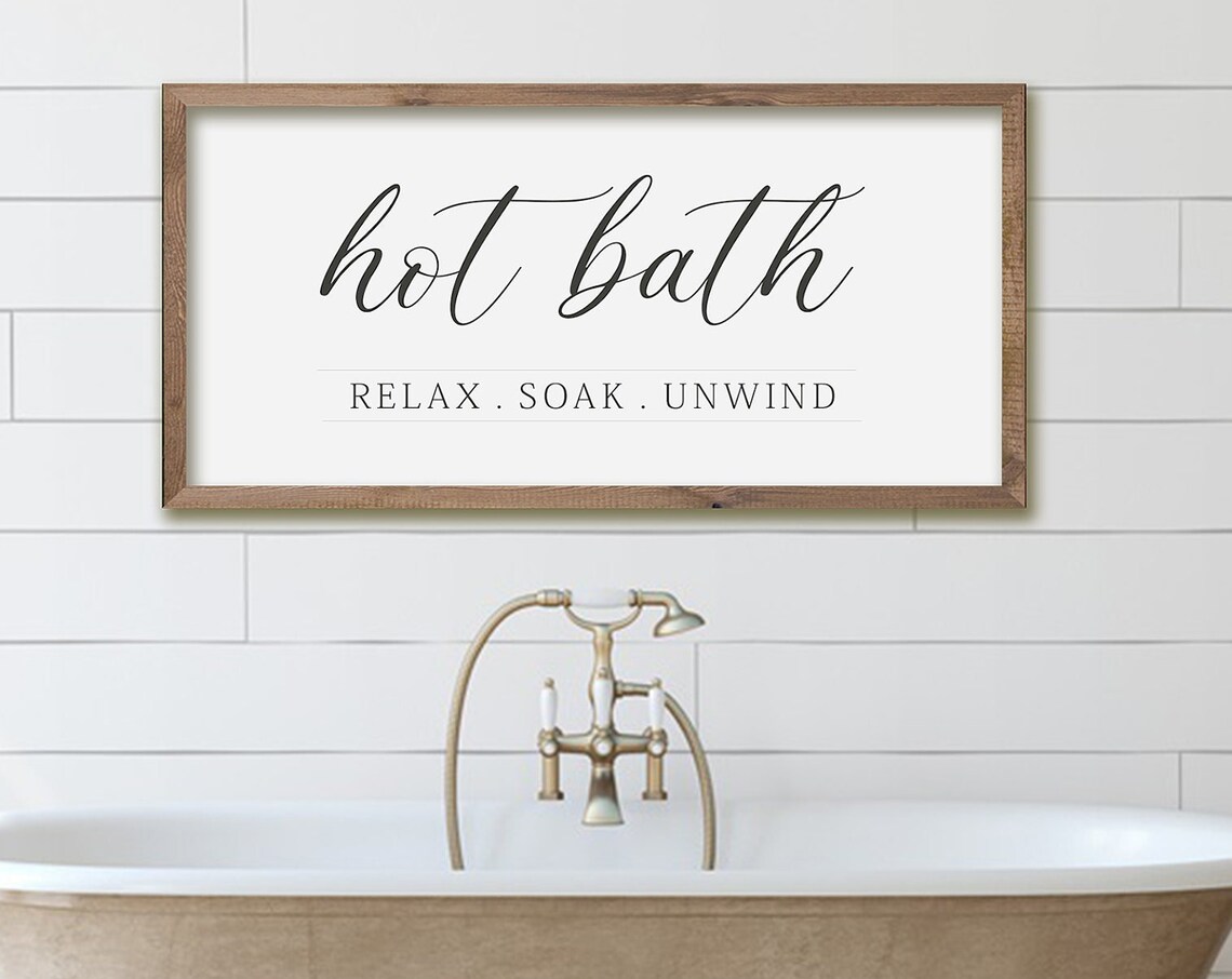 Cute Hot Bath Sign, Farmhouse Bathroom Wall Art Print