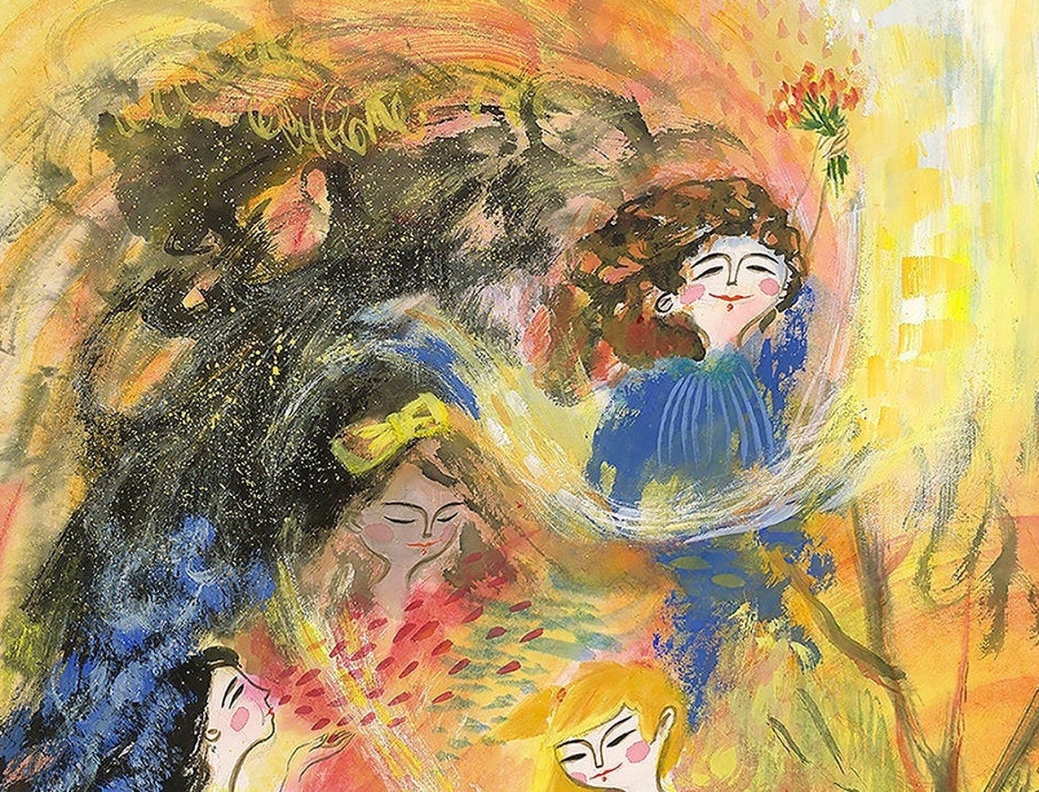 Happy Flowers Girls Art Print Happy Girls Print Painting Painting Print Chinese Painting Print Home Wall Decor Kids Room Art Wall Art - Image 4
