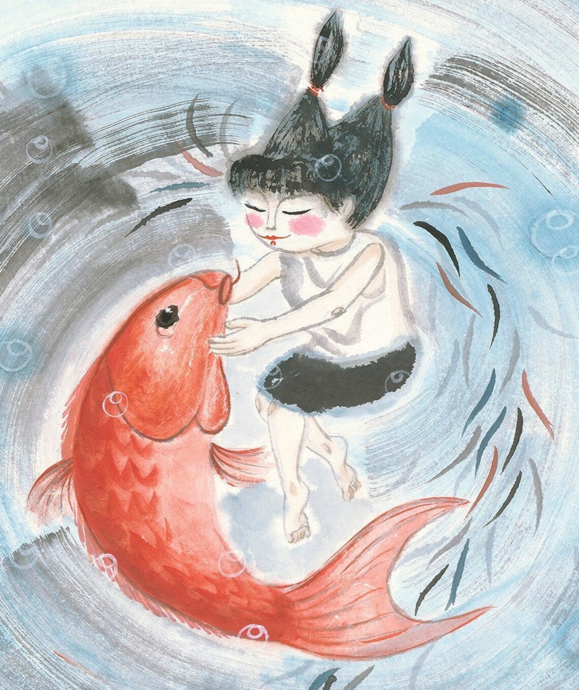 Koi Fish Chinese Painting, Kids Room Art Print - Image 4