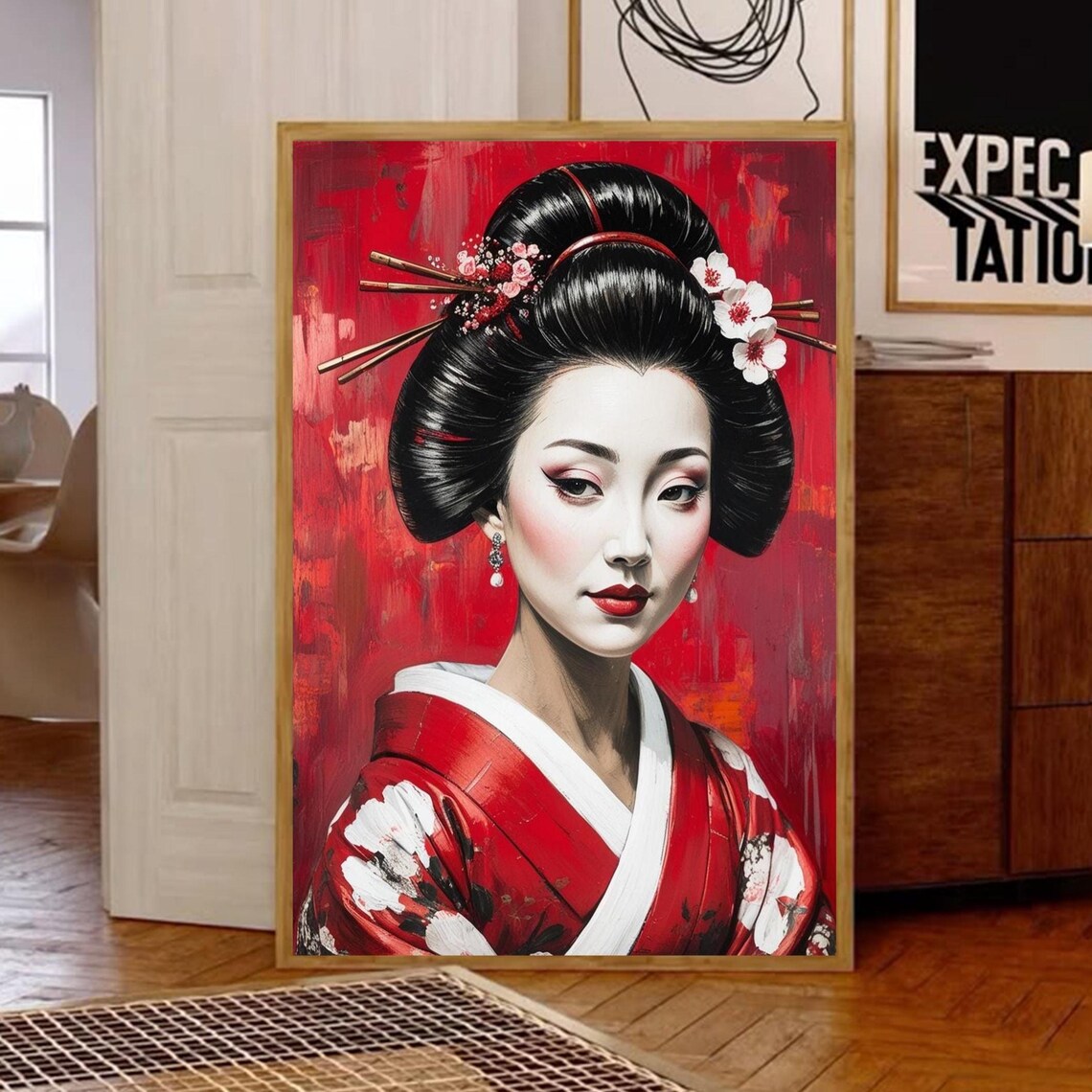 Geisha Women Japanese Kimono Portrait, Art Print