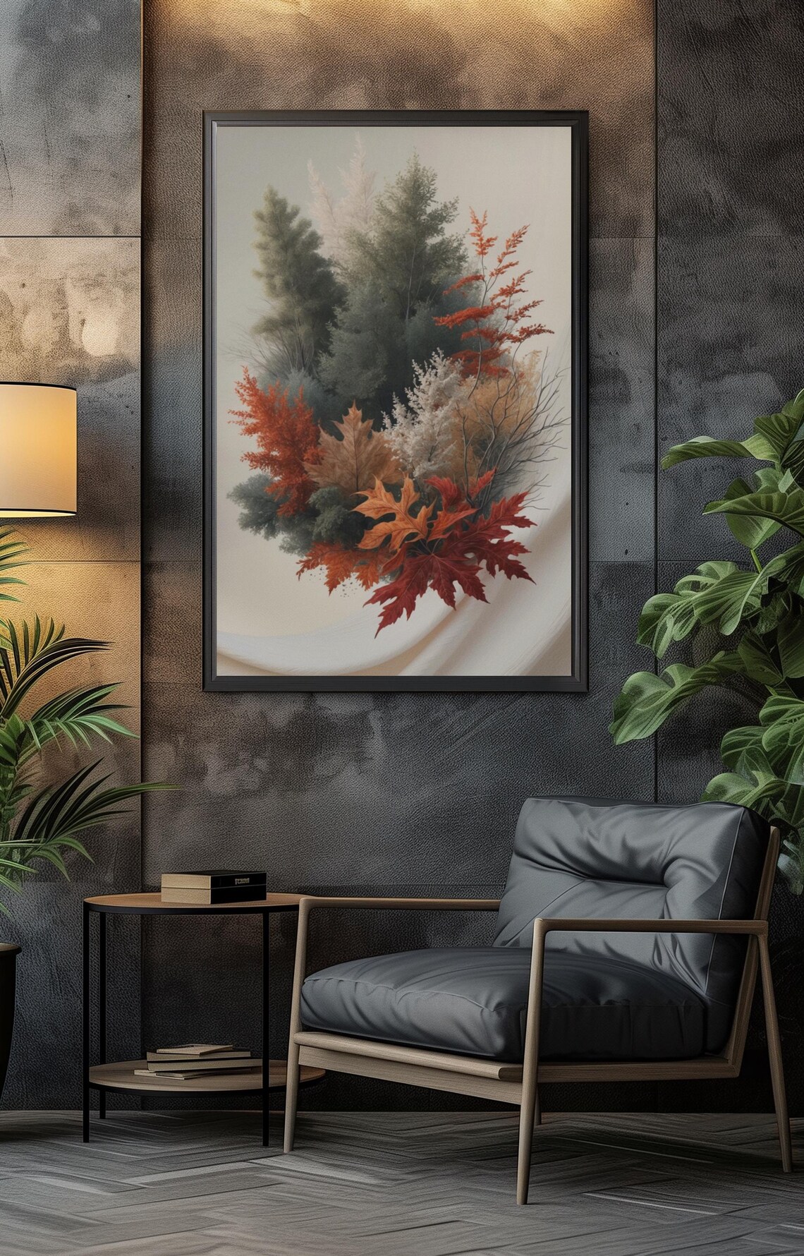 Autumn Bouquet Of Red Maples And Pines On Ivory Minimalist Poster - Image 3