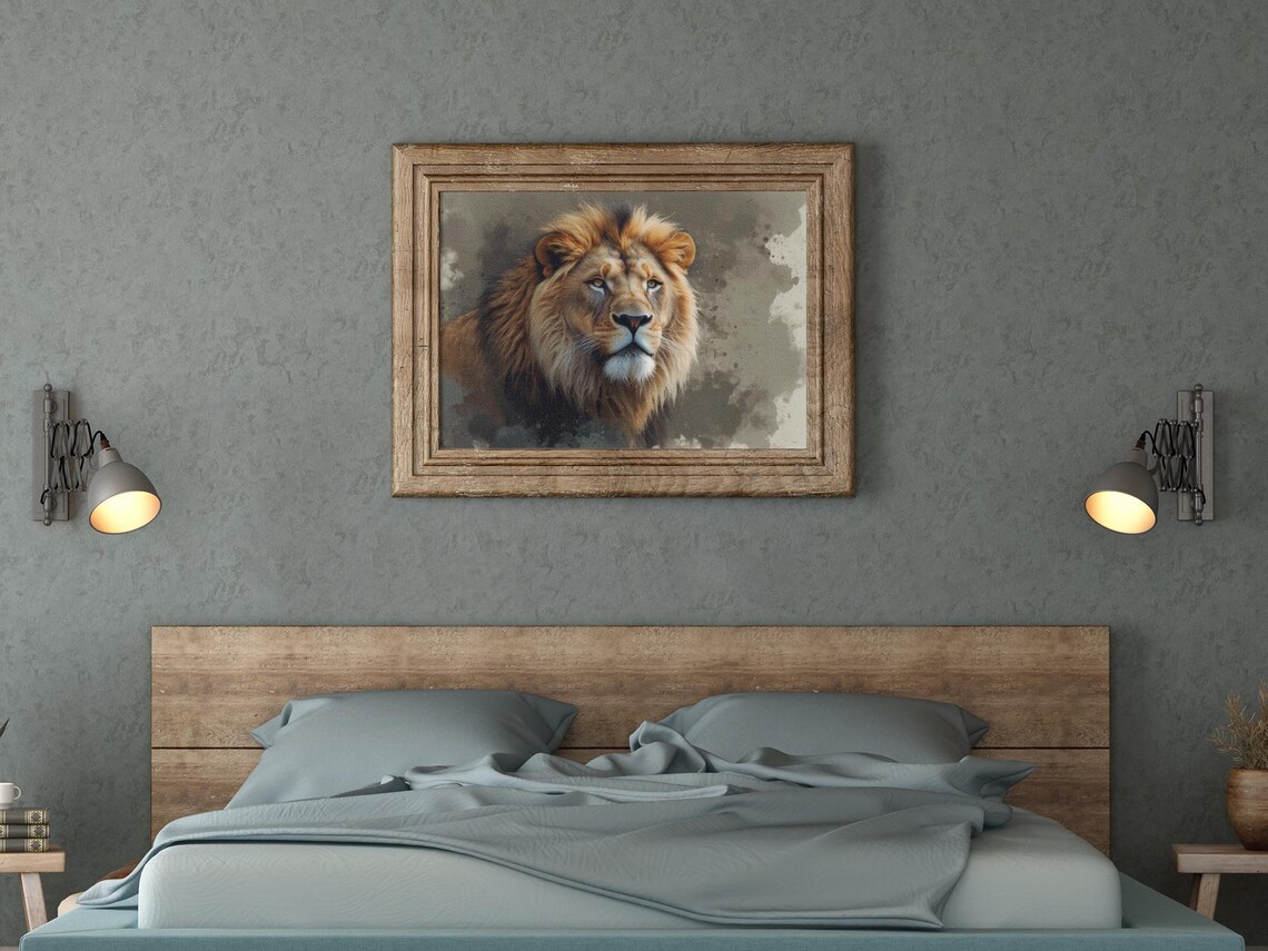 Majestic Lion Portrait With Golden Mane On Moody Gray Safari Poster - Image 4