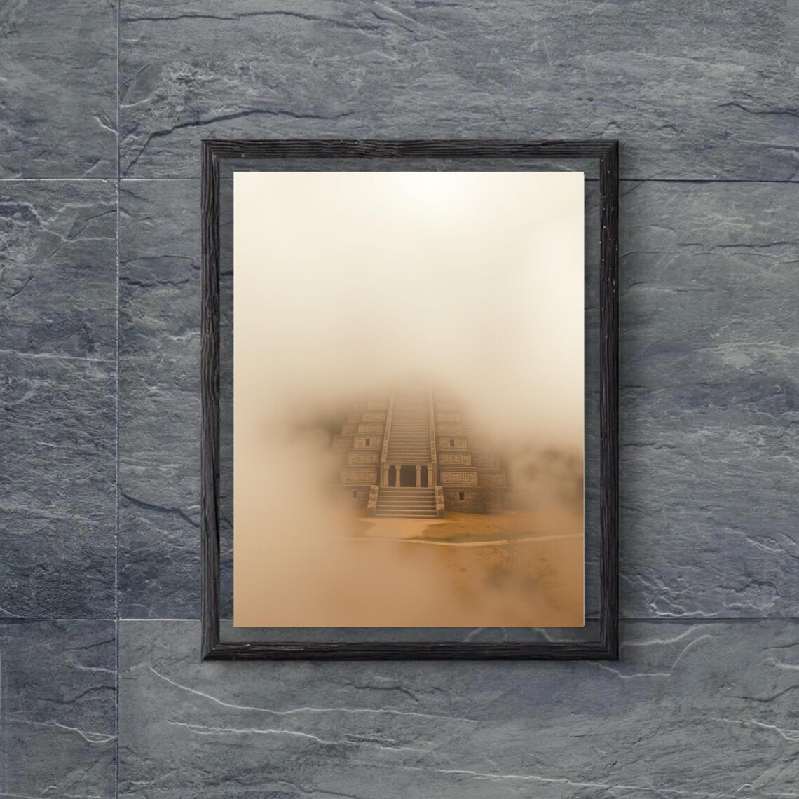 Ancient Stepped Pyramid In Golden Fog Mystical Ruins Minimal Poster