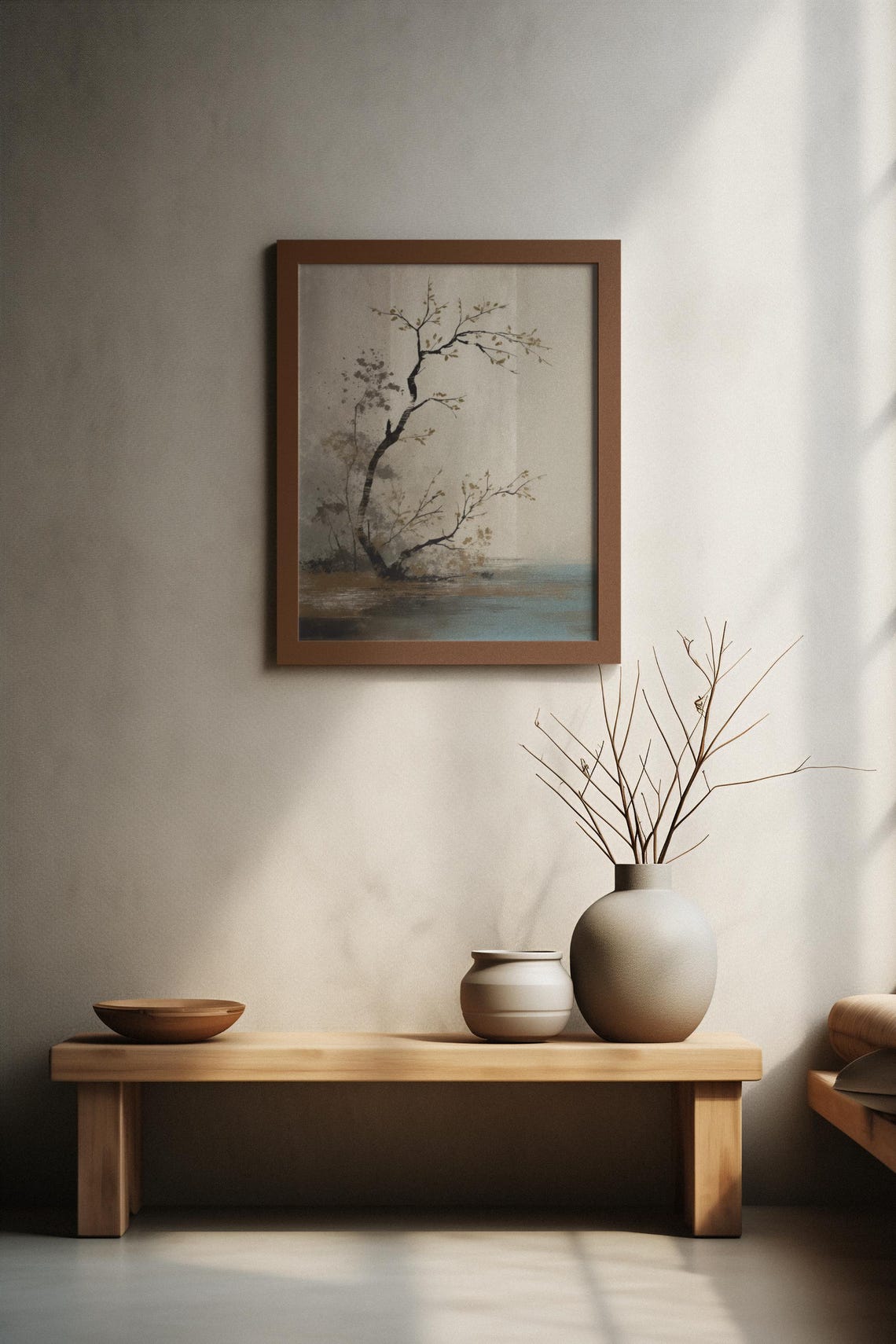 Twisted Black Tree Silhouette On Misty Waters Japanese Art Poster - Image 4