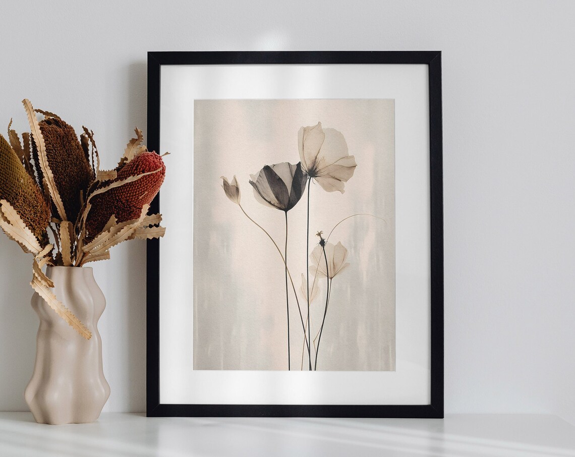 Translucent Poppy Flowers Black White Neutral Xray Floral Poster - Image 3