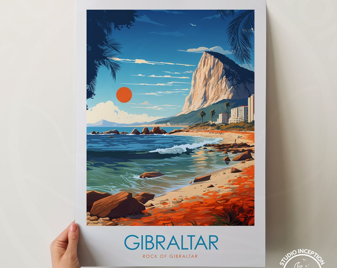 Gibraltar Rock Of Gibraltar Sunset Beach Mediterranean Coast Poster - Image 3