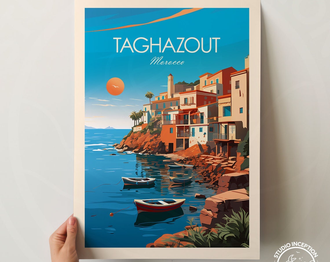 Taghazout Morocco Surf Town Fishing Boats Atlantic Coast Poster - Image 3