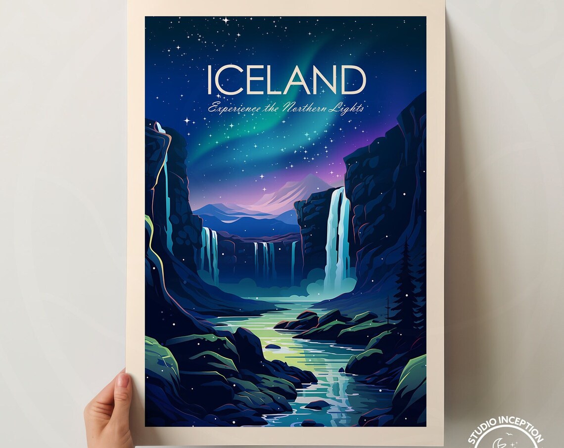 Iceland Traditional Print, Northern Lights Travel Poster - Image 3