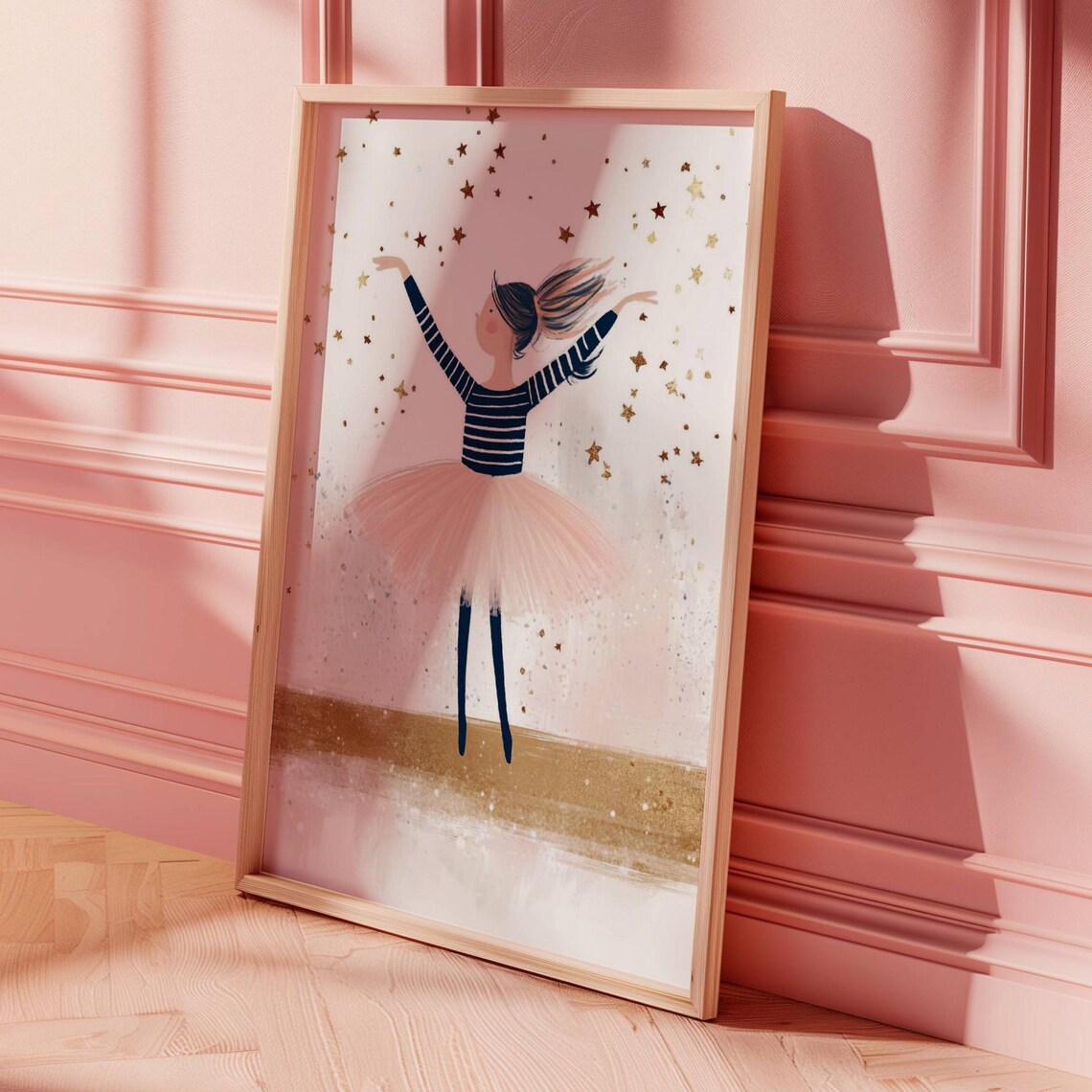 Little Ballerina in Pink Tutu Arms Raised Gold Stars Art Poster