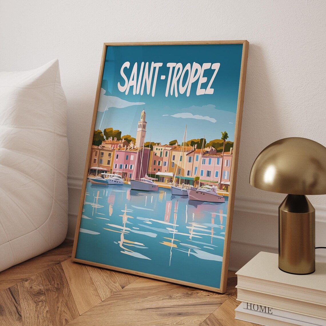 Charming Saint Tropez French Riviera Harbor Waterfront Travel Poster