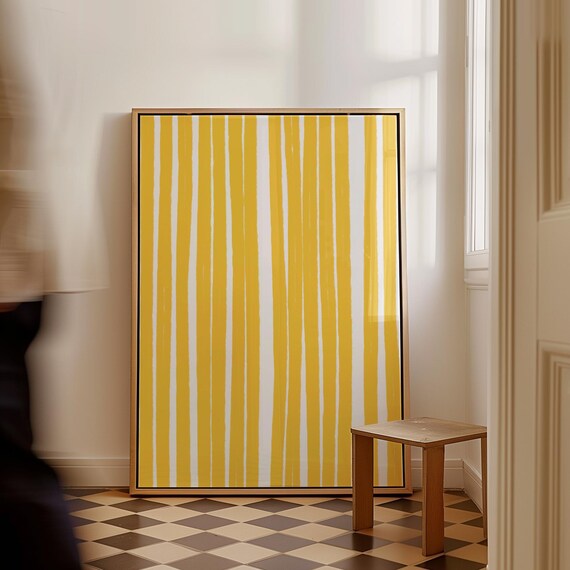 Yellow Striped Wall Art Abstract Line Print Organic Drawing Vintage Minimalist Neutral Poster