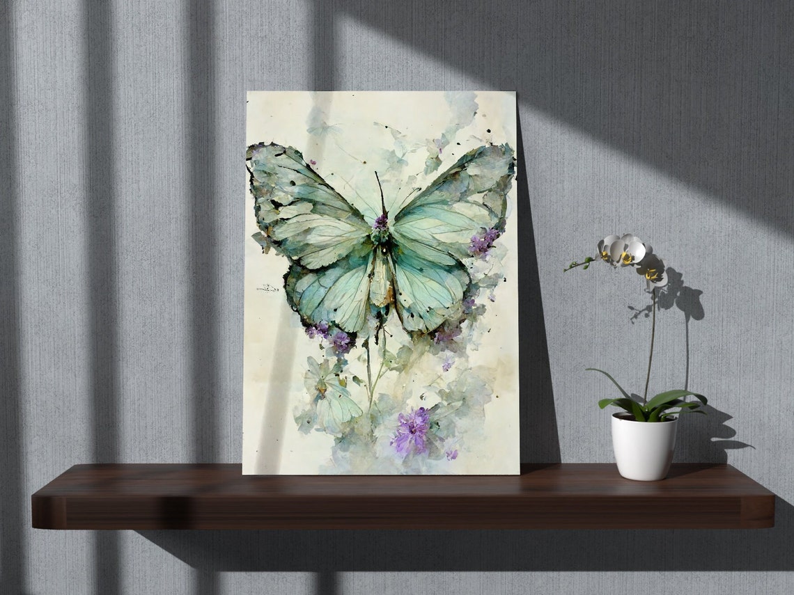 Mint Green Butterfly Wall Art Pastel Butterfly Print Butterfly Art Print Pastel Prints Pastel Green Wall Art Butterfly - Image 2