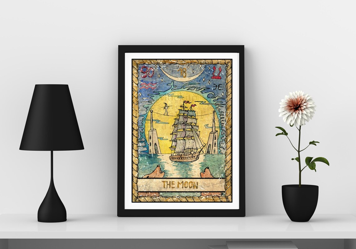 The Moon Tarot Card Wall Art Print Tarot Card Art Prints Sun Moon Print Mystical Moon Art Print Celestial Wall Art Dorm Room Wall Art