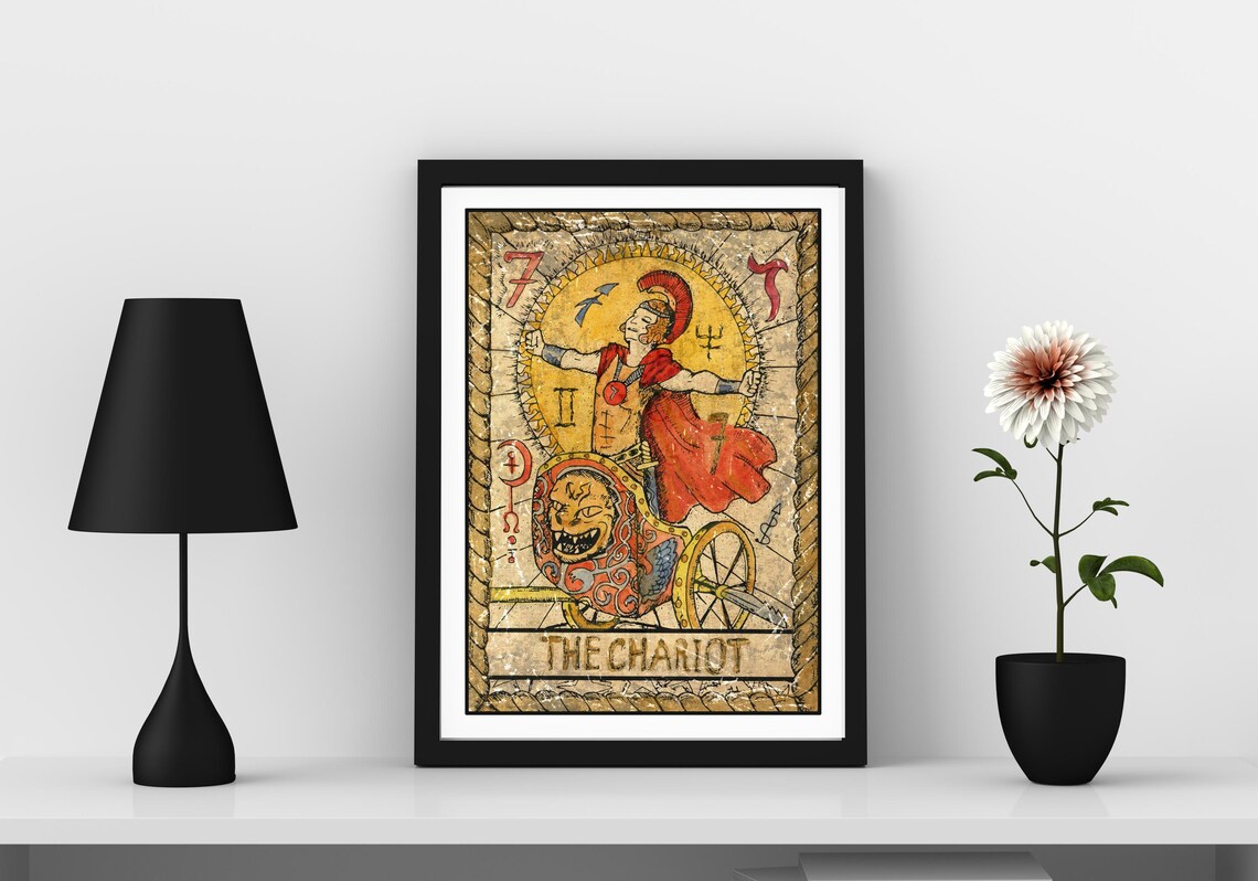 The Chariot Tarot Card Wall Art Tarot Card Art Prints New Age Spiritual Art Prints Warrior Chariot Mystical Artwork Roman Warrior Art