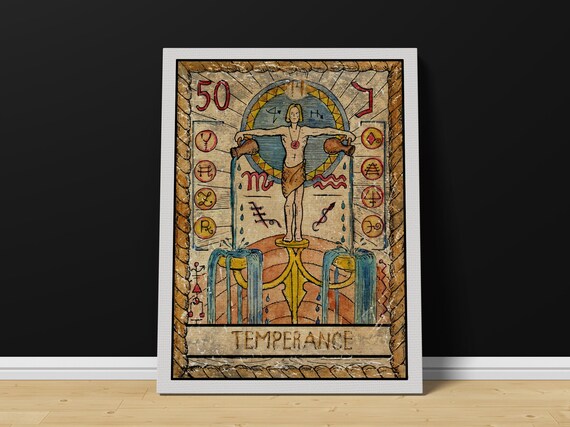 Vintage Temperance Tarot Card Hand Drawn Artwork Wall Poster