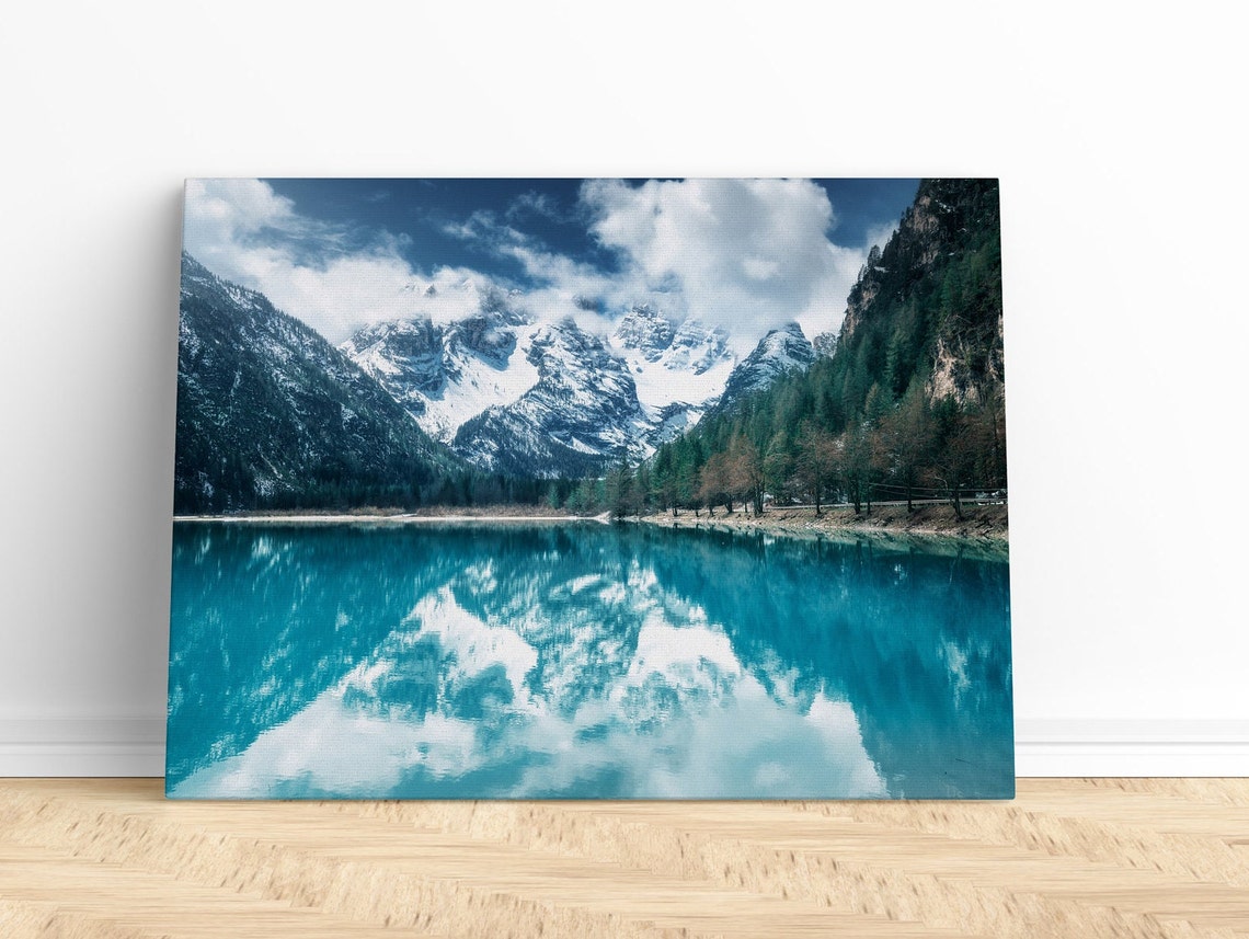 Snowy Mountain Lake Reflection Poster Turquoise Alpine Water Landscape
