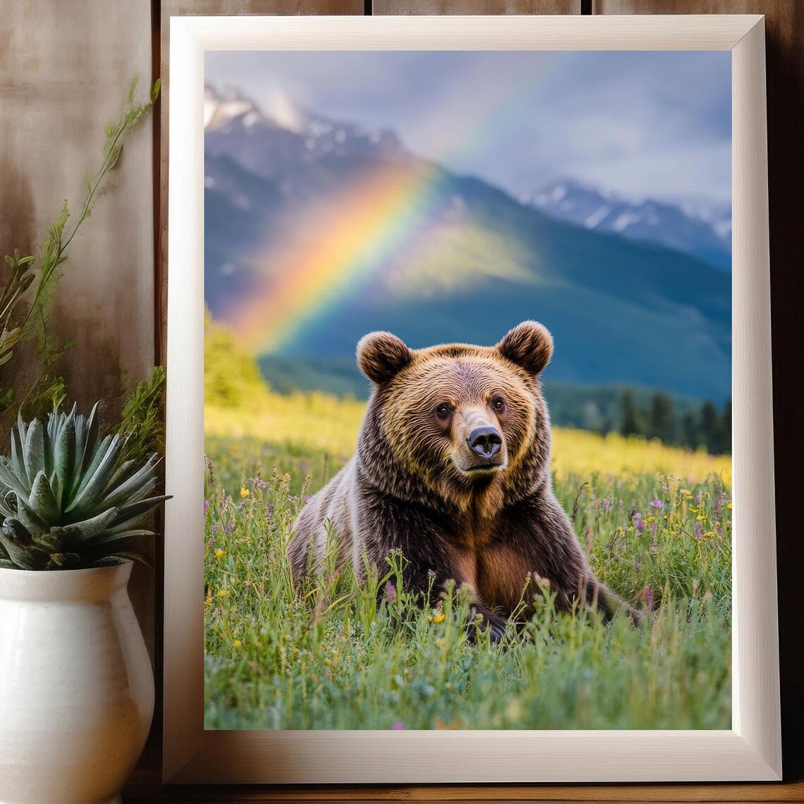 Bear Print, Grizzly Portrait, Rainbow Forest Decor