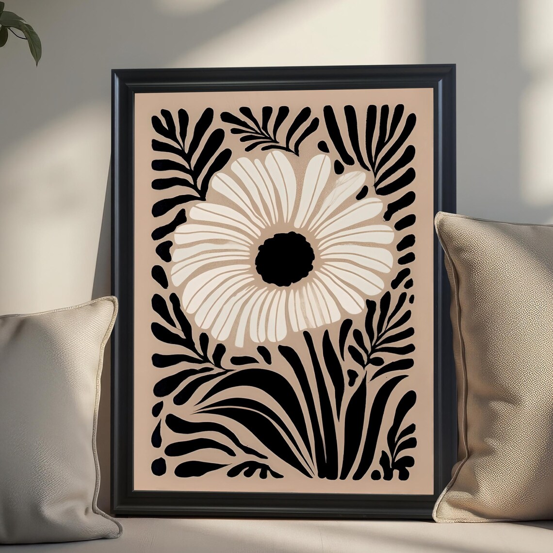 Minimalist Black And White Daisy Floral Graphic Illustration Poster