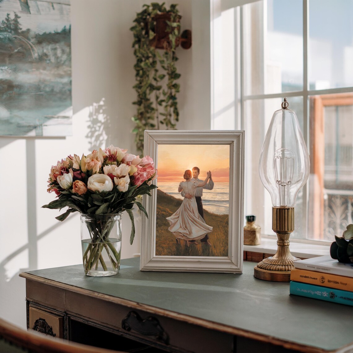 Romantic Couple Dancing Cliff Sunset Sea Oil Painting Love Poster - Image 3