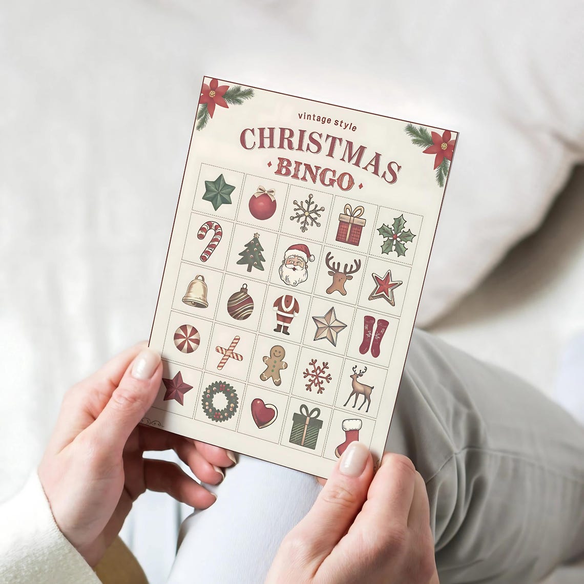 Fun Vintage Style Christmas Bingo Game Cards Holiday Party Print