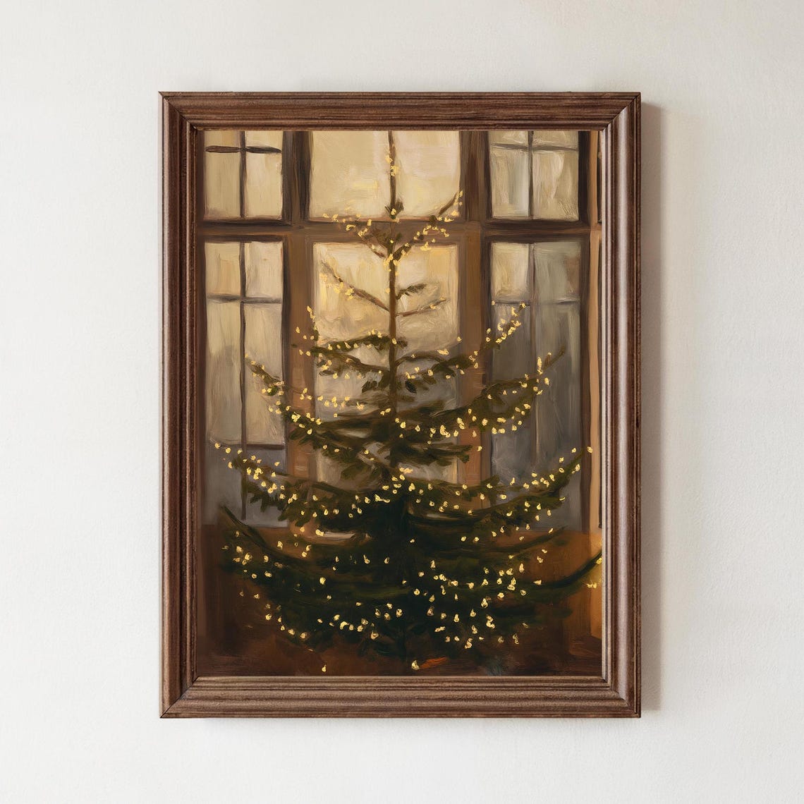 Moody Christmas Tree Fairy Lights Tall Windows Painting Poster - Image 4
