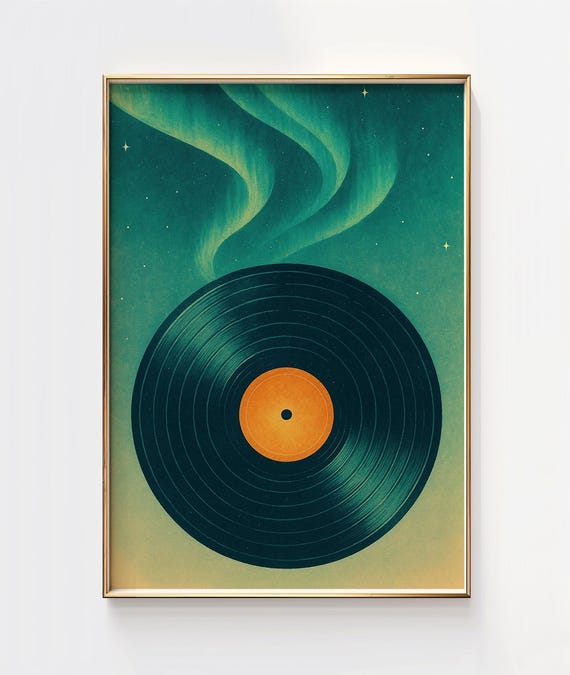 Retro Vinyl Record Northern Lights Print Minimalist Music Wall Art
