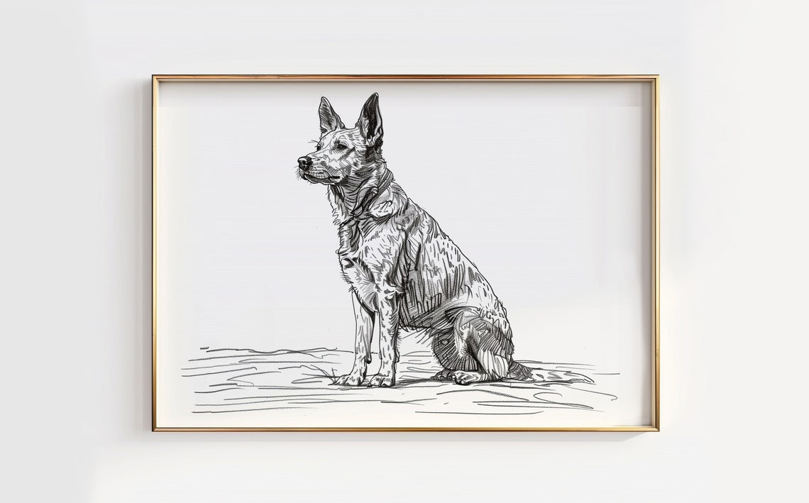 Blue Heeler Sketch Australian Cattle Dog Pencil Drawing Poster
