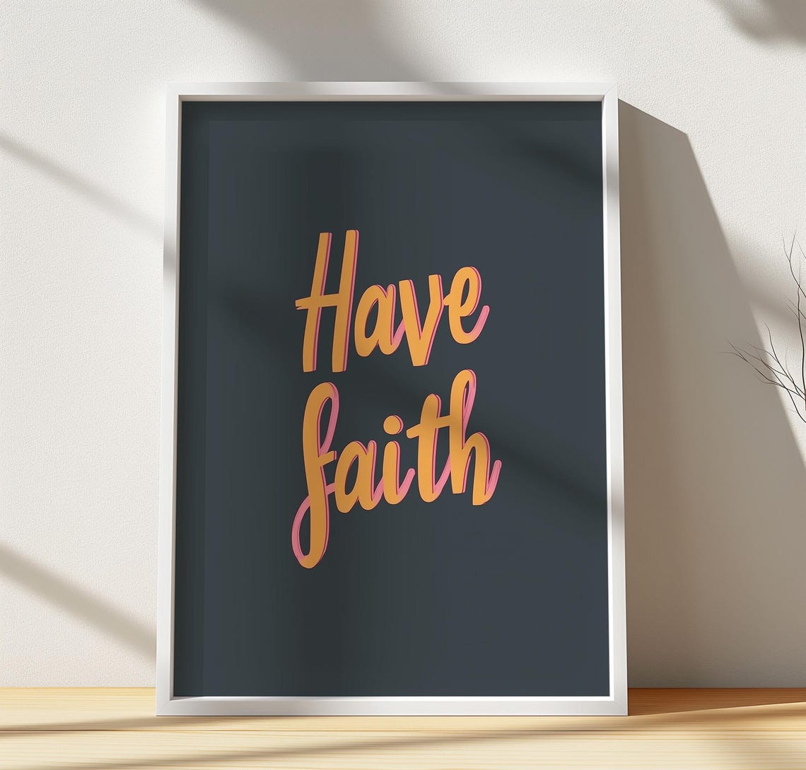 Have Faith Neon Orange Pink Script Dark Background Art Poster