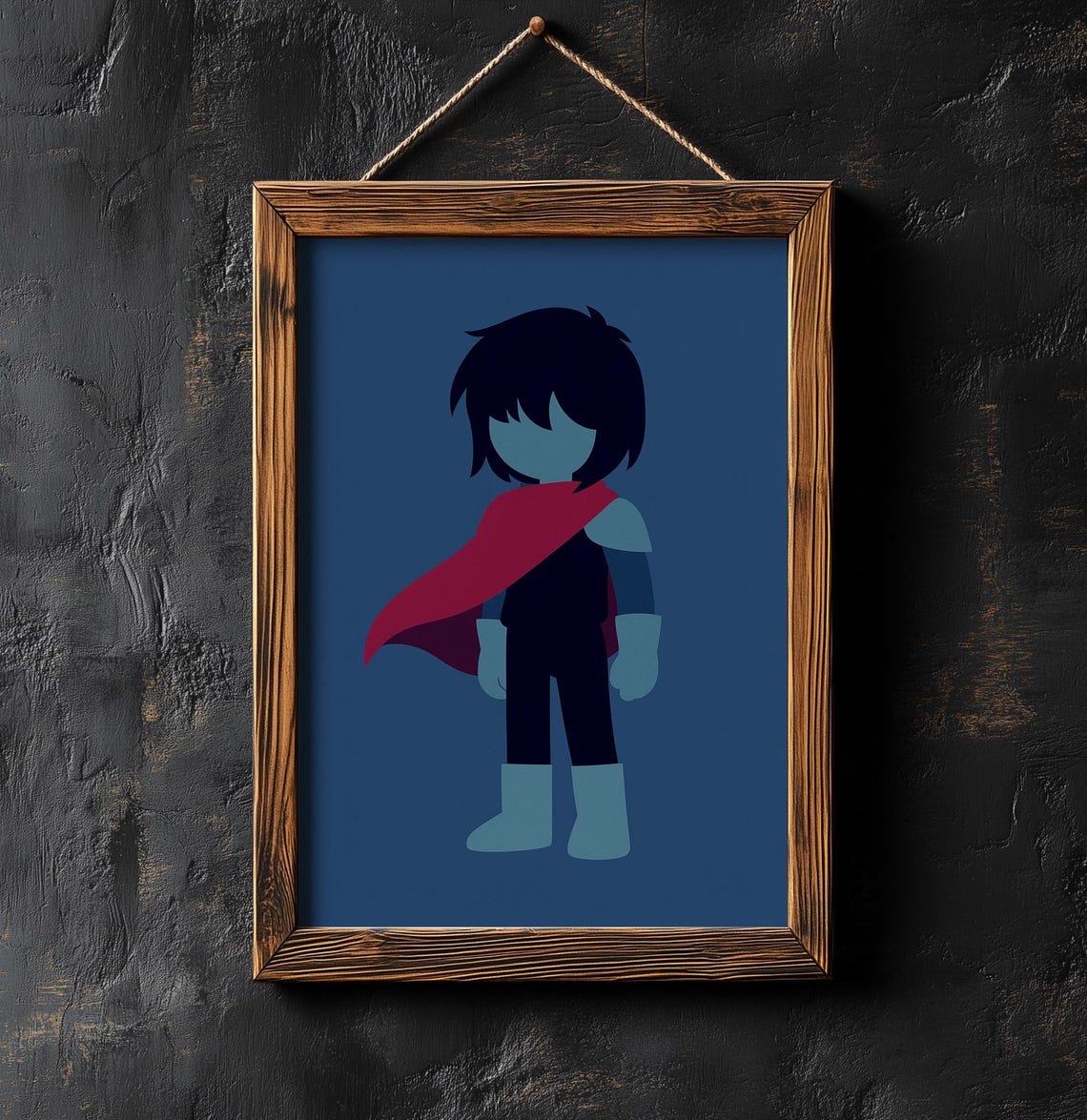 Blue Caped Hero Minimalist Silhouette Character Pop Art Poster